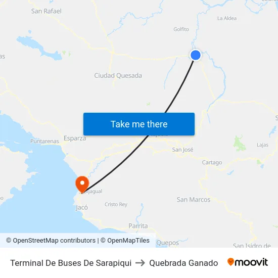 Terminal De Buses De Sarapiqui to Quebrada Ganado map