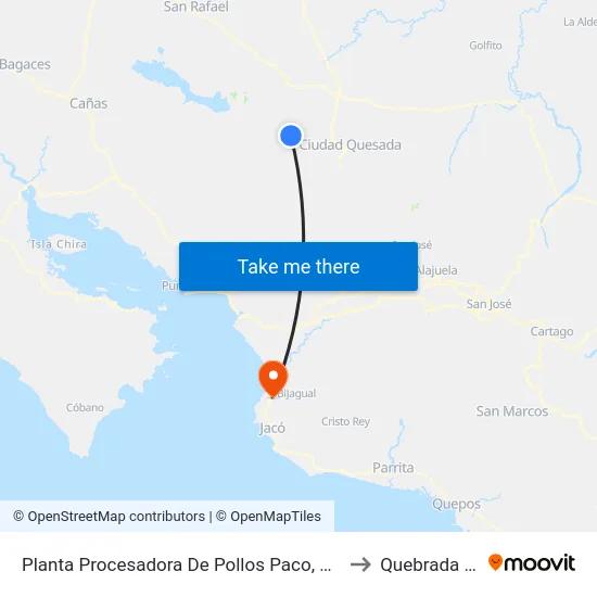 Planta Procesadora De Pollos Paco, San Pedro San Carlos to Quebrada Ganado map