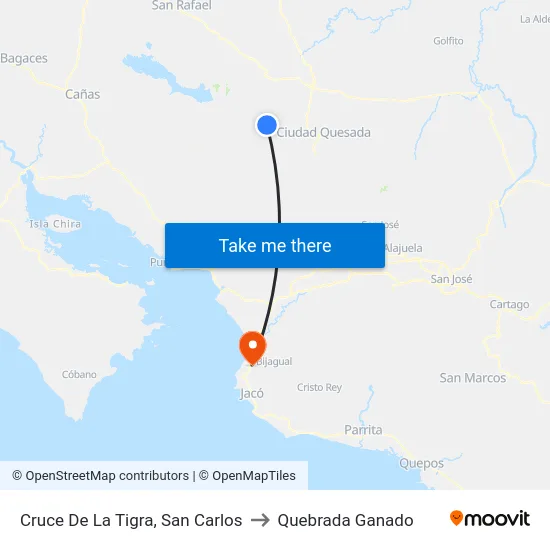 Cruce De La Tigra, San Carlos to Quebrada Ganado map