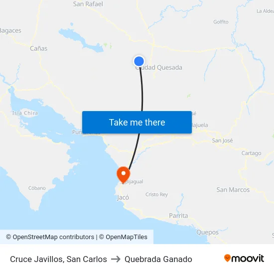 Cruce Javillos, San Carlos to Quebrada Ganado map