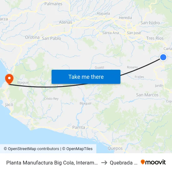 Planta Manufactura Big Cola, Interamericana Sur El Guarco to Quebrada Ganado map
