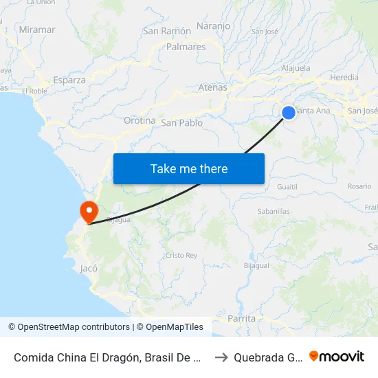Comida China El Dragón, Brasil De Mora Santa Ana to Quebrada Ganado map