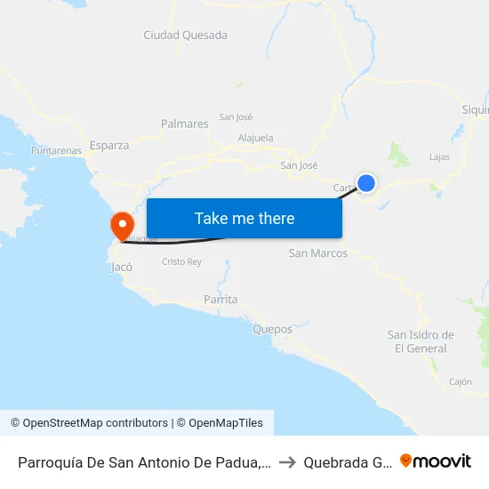 Parroquía De San Antonio De Padua, Cot Oreamuno to Quebrada Ganado map
