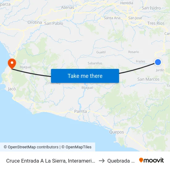 Cruce Entrada A La Sierra, Interamericana Sur El Guarco to Quebrada Ganado map