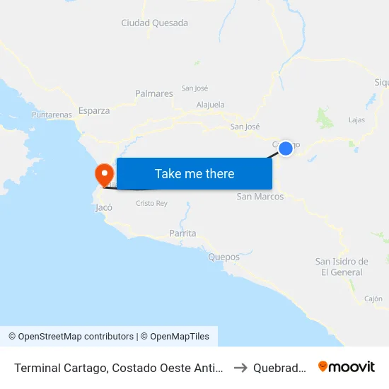 Terminal Cartago, Costado Oeste Antiguo Banco Crédito Agricola to Quebrada Ganado map