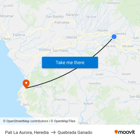 Palí La Aurora, Heredia to Quebrada Ganado map