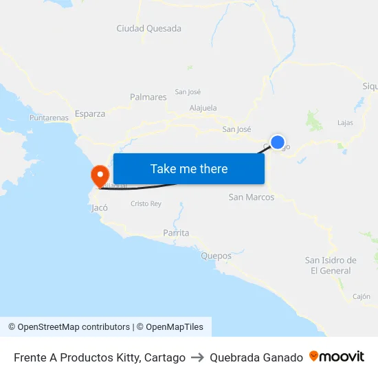 Frente A Productos Kitty, Cartago to Quebrada Ganado map