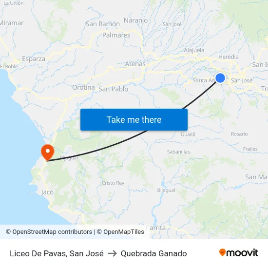 Liceo De Pavas, San José to Quebrada Ganado map
