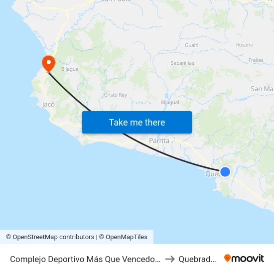 Complejo Deportivo Más Que Vencedores, La Inmaculada Quepos to Quebrada Ganado map