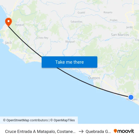 Cruce Entrada A Matapalo, Costanera Sur Quepos to Quebrada Ganado map