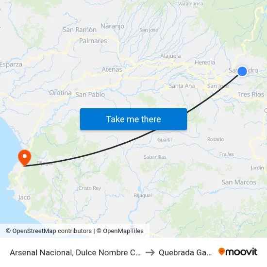 Arsenal Nacional, Dulce Nombre Coronado to Quebrada Ganado map