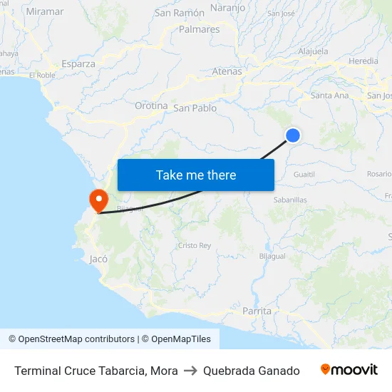 Terminal Cruce Tabarcia, Mora to Quebrada Ganado map