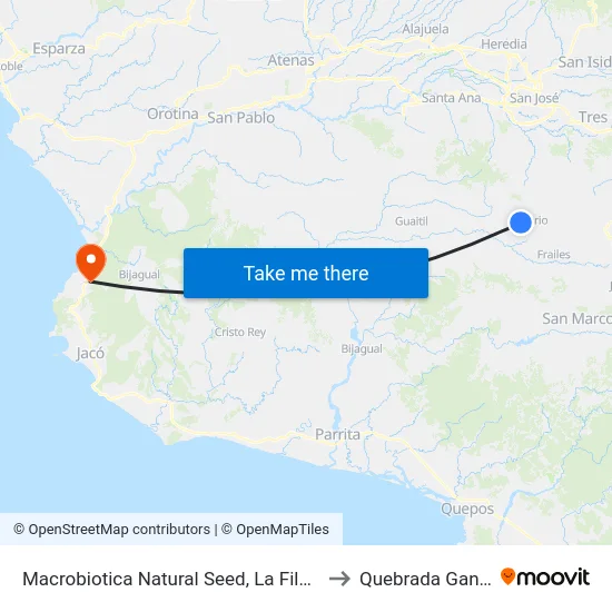 Macrobiotica Natural Seed, La Fila Aserrí to Quebrada Ganado map