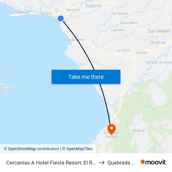 Cercanías A Hotel Fiesta Resort, El Roble Puntarenas to Quebrada Ganado map