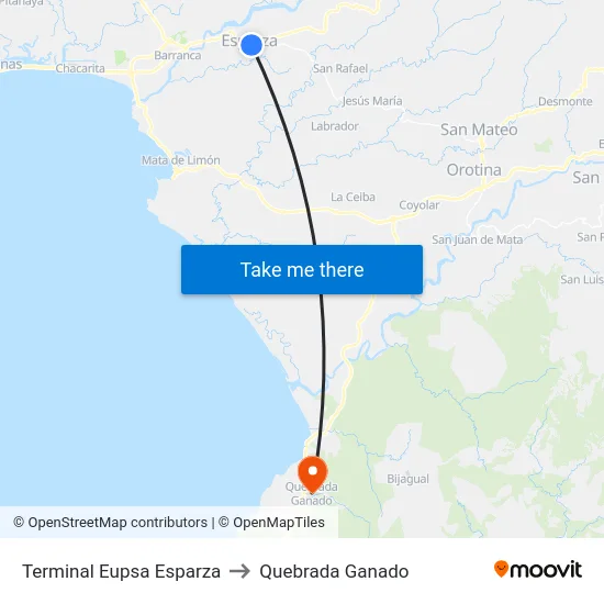 Terminal Eupsa Esparza to Quebrada Ganado map