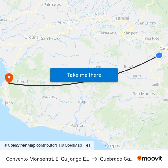 Convento Monserrat, El Quijongo El Guarco to Quebrada Ganado map