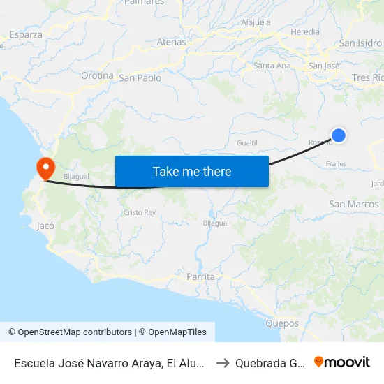 Escuela José Navarro Araya, El Alumbre Cartago to Quebrada Ganado map