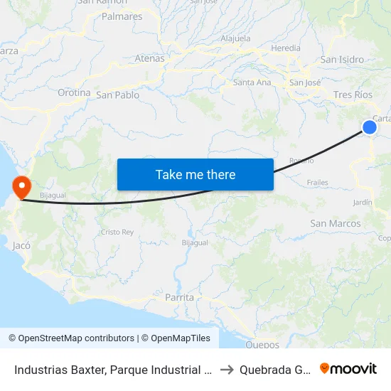 Industrias Baxter, Parque Industrial Zeta Cartago to Quebrada Ganado map