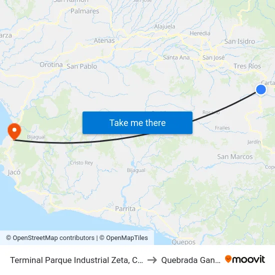 Terminal Parque Industrial Zeta, Cartago to Quebrada Ganado map