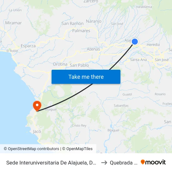 Sede Interuniversitaria De Alajuela, Desamparados Alajuela to Quebrada Ganado map