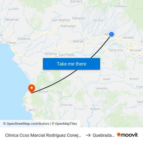 Clínica Ccss Marcial Rodríguez Conejo, Los Higuerones Alajuela to Quebrada Ganado map