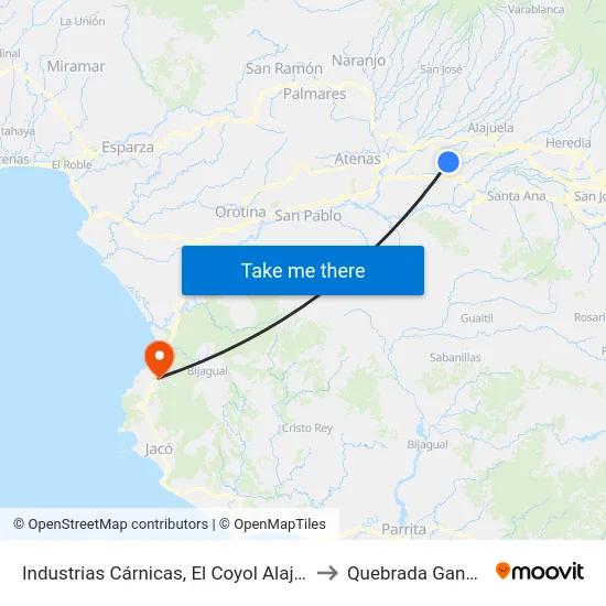 Industrias Cárnicas, El Coyol Alajuela to Quebrada Ganado map