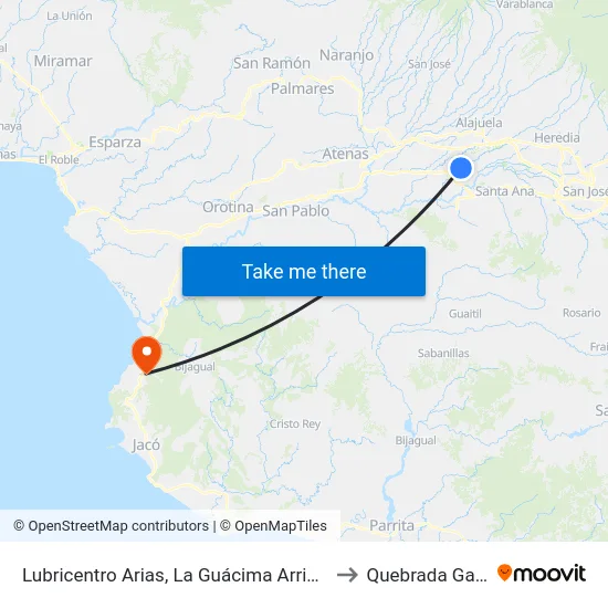 Lubricentro Arias, La Guácima Arriba Alajuela to Quebrada Ganado map