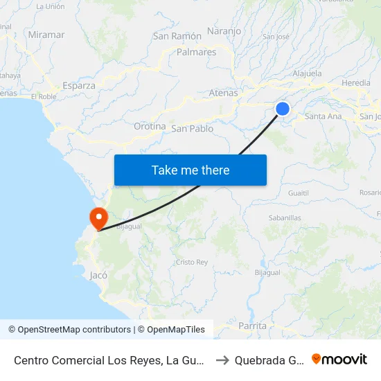 Centro Comercial Los Reyes, La Guácima Alajuela to Quebrada Ganado map