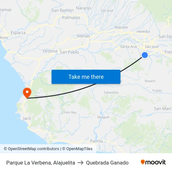 Parque La Verbena, Alajuelita to Quebrada Ganado map