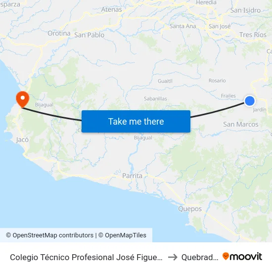 Colegio Técnico Profesional José Figueres Ferrer, La Lucha Desamparados to Quebrada Ganado map
