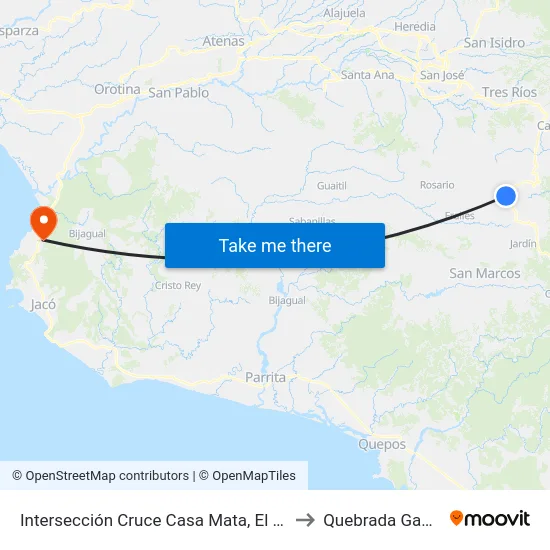 Intersección Cruce Casa Mata, El Guarco to Quebrada Ganado map