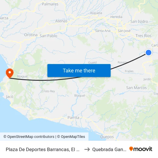 Plaza De Deportes Barrancas, El Guarco to Quebrada Ganado map