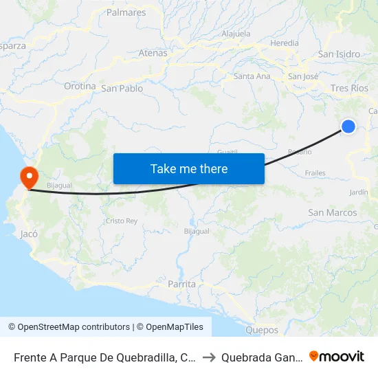 Frente A Parque De Quebradilla, Cartago to Quebrada Ganado map