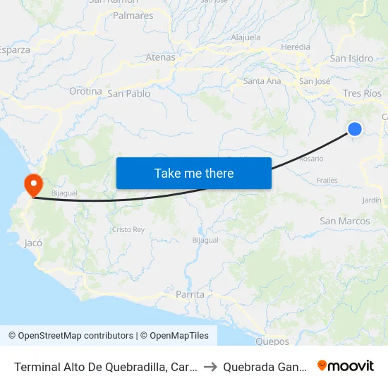 Terminal Alto De Quebradilla, Cartago to Quebrada Ganado map