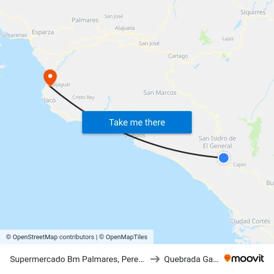 Supermercado Bm Palmares, Perez Zeledón to Quebrada Ganado map
