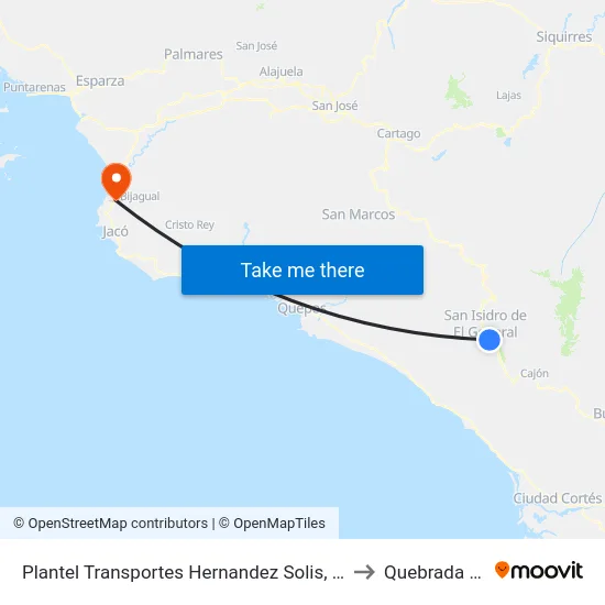 Plantel Transportes Hernandez Solis, Sinaí Pérez Zeledón to Quebrada Ganado map