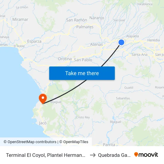 Terminal El Coyol, Plantel Hermanos Bonilla to Quebrada Ganado map