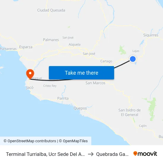 Terminal Turrialba, Ucr Sede Del Atlántico to Quebrada Ganado map