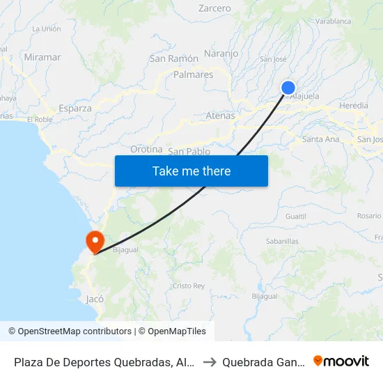 Plaza De Deportes Quebradas, Alajuela to Quebrada Ganado map