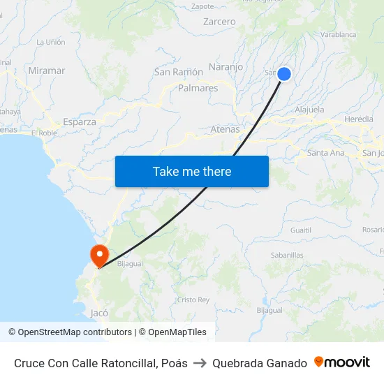 Cruce Con Calle Ratoncillal, Poás to Quebrada Ganado map