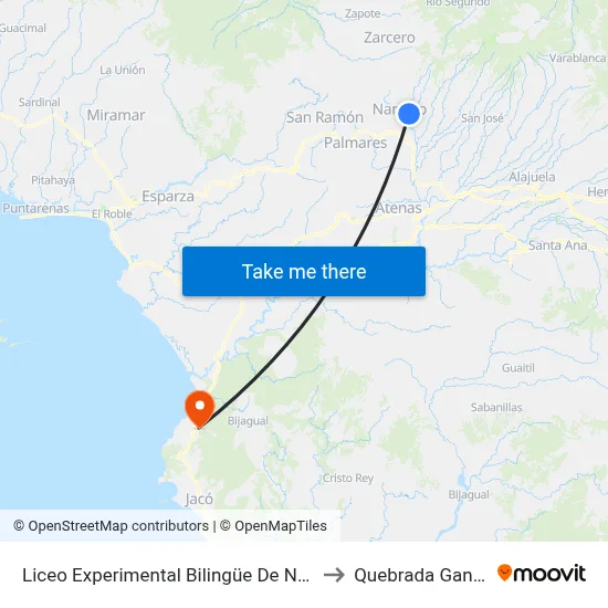 Liceo Experimental Bilingüe De Naranjo to Quebrada Ganado map