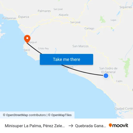 Minisuper La Palma, Pérez Zeledón to Quebrada Ganado map