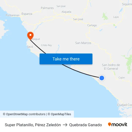 Super Platanillo, Pérez Zeledón to Quebrada Ganado map