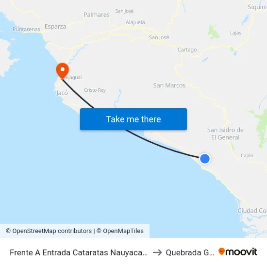 Frente A Entrada Cataratas Nauyaca, Perez Zeledón to Quebrada Ganado map