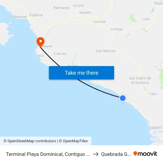 Terminal Playa Dominical, Contiguo A Rest. El Coco to Quebrada Ganado map