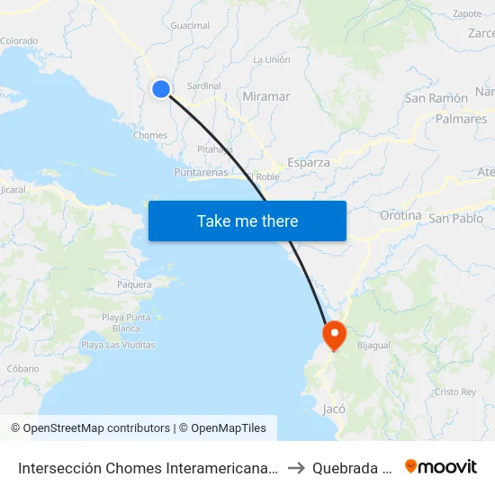 Intersección Chomes Interamericana Norte, Puntarenas to Quebrada Ganado map