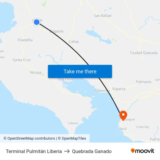 Terminal Pulmitán Liberia to Quebrada Ganado map