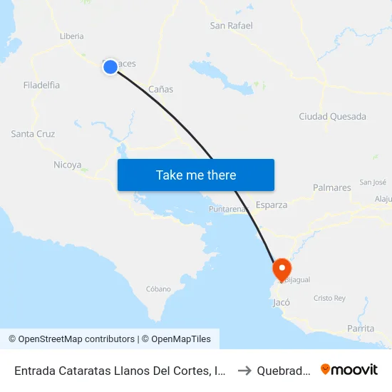 Entrada Cataratas Llanos Del Cortes, Interamericana Norte Bagaces to Quebrada Ganado map