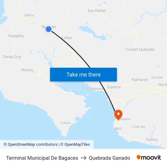 Terminal Municipal De Bagaces to Quebrada Ganado map