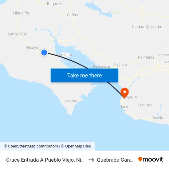 Cruce Entrada A Pueblo Viejo, Nicoya to Quebrada Ganado map